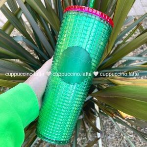 💚NEW💗Starbucks 2023 Iridescent ‘Sprout’ Green Pink Grid Bling Venti Tumbler